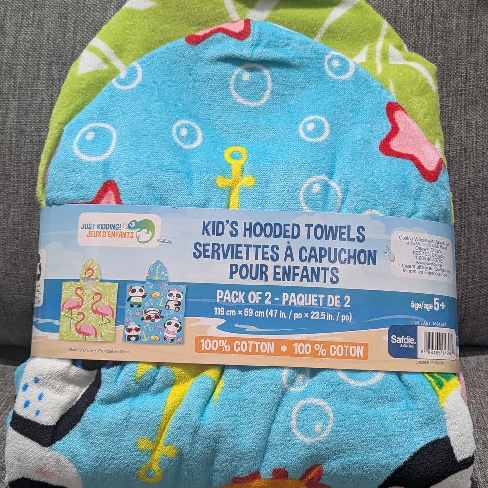 2/$35 Kids Hooded Towels - Blue and Green